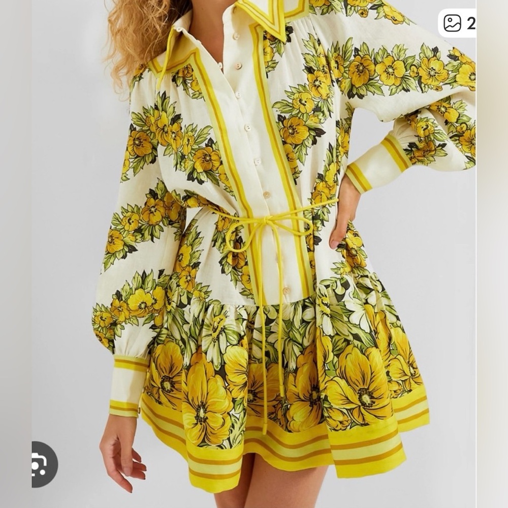 Alemais Yellow and White Floral Mini Dress